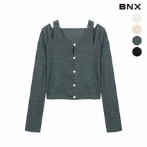 BNX 여성 절개 라운드 크롭 가디건