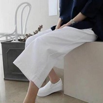 브랜드없음 여성용 와이드 허리밴딩 데일리 린넨바지 통바지