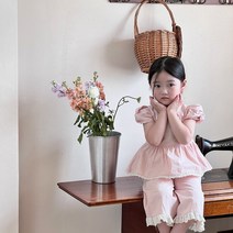 여름 페블럼 블라우스 여아 연핑크 세트 초등 유아 단정 고급 블라우스 바지 세트