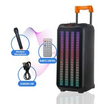 버스킹엠프스피커 행사 강의용 마이크스피커세트 300w 듀얼 8 인치 트롤리 불꽃 빛 블루투스 홈 시어터 노래방 무선 휴대용 고출력 야외, ed-1098