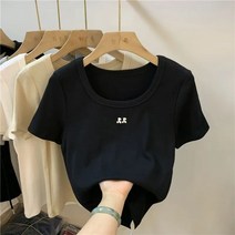 발레 스타일 스퀘어 칼라 반팔 티셔츠 여성 여름 2023 새로운 디자인 센스 틈새 슬림 핏 쇼트 올 매치 탑