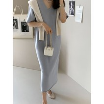 영메이 YM23108F 여성용 루즈핏 봄 가을 부이넥 롱 니트 원피스
