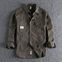 Ameikeji 심플 레트로 남성 카고 작업 긴팔 셔츠 탑 면 다목적 패션 가을 데일리 루즈한 청소년 셔츠 재킷