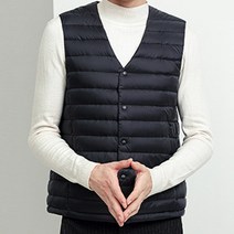 퍼스트클로 남성 덕다운 브이넥 버튼 경량 패딩 조끼 WL0902