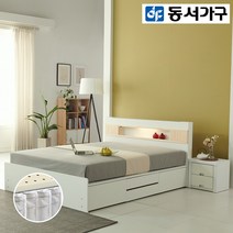 동서가구 루오 LED 수납헤드 Q 2단 서랍침대 (케미컬폼매트) DF918012, 화이트