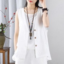 면마 여성 여름 린넨 화이트 루즈핏 베스트 시원한 조끼