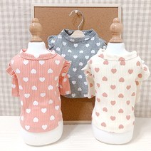 강아지옷 하트 프릴 골지티셔츠, 화이트