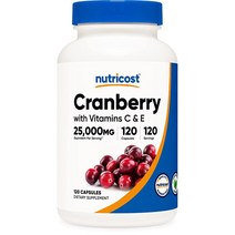 Nutricost 랜베리 추출물 25 000mg 120정 비타민 C 및 E 함유 미국직송 318283, 120 Count (Pack of 1)