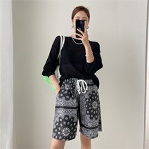 벨르 여성 여름 밴딩 페이즐리 와이드 5부 팬츠 반바지 숏팬츠 (7177734)