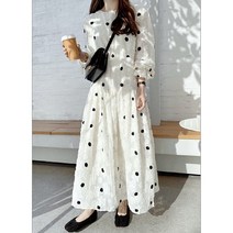 [바이도리]레이스 도트 땡땡이 롱 원피스