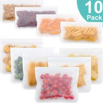 실리콘푸드백 10PCS 휴대용 PEVA 식품 보관 가방 재사용 가능한 냉동고 실리콘지퍼백, L 6pc 및 S 4pc, 10 개
