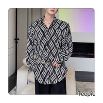 티피/Teepie 레트로 버드 나무 잎 프린트 셔츠 남성용 긴팔 게으른 스타일 트렌디 한 질감 셔츠