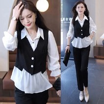 여성 여름 셔츠 정장 투피스 레이어드 정장 베스트 세트