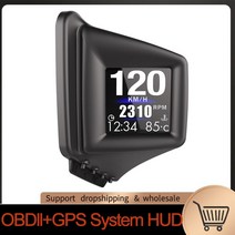 hud 헤드 업 디스플레이 obd + gps 듀얼 시스템 스마트 게이지 운전 스톱워치 속도계 주행 거리계 디지털 미터 알람 시스템, 검은색, 아시아