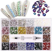 네일 2500pcs 네일 아트 라인 석 키트 박스 21 그리드 혼합 크기 세트 1pc 픽업 펜 유리 크리스탈 장식 3D, 15 ss6-ss20 mix 5000pcs