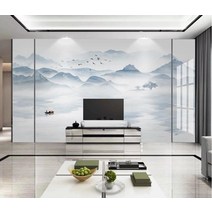 멍석 수묵 산수화 뉴차이나스타일 TV배경벽 벽지 벽화 3d XXXXX초기화 거실 부직포 촬영 벽그림, T23-32D미세결정 구운도자기 벽화 천.