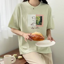 봄 여름 40대 미시 엄마옷 세련된 데일리 캐주얼 프린팅 박시핏 루즈핏 반팔 티셔츠 66사이즈