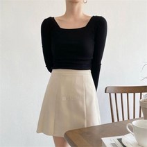 셀러허브 여성패션 여자 내의 딱붙는 스퀘어넥 이지 슬림핏 민무늬 티셔츠
