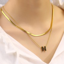 LAWRC 14k 18K 골드 패션 이니셜 H 이중 스네이크 목걸이 PT6658
