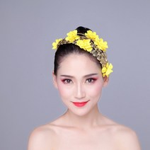 공연용 화려한헤어장식 설 민족현대무용 머리꽃 반짝이 머리장식 라틴댄스 오프닝무대 광장무대, 28 형광황 亮片梅花옐로