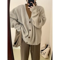 하늘색가디건 봄 V 넥 카디건 스타일 복고풍 니트 여성 대형 보드 스웨터 코트