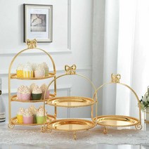 리본 골드 디저트 트레이 케잌 쿠키 샌드위치 장식용, 단일 선반 금 1겹(접시 제외)