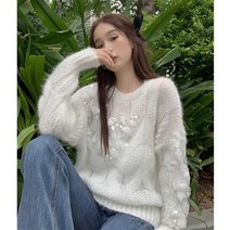여성용 스팽글 라운드 긴팔 니트 스웨터 티셔츠 하늘비즈 C31 C705J688