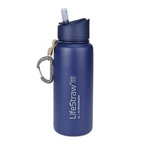 LifeStraw Go 스테인리스 스틸 정수 필터 병 2단계 통합 빨대 이중벽 진공 단열 하이킹 배낭 여행 및 여행용 709 8ml(24온스) 블루, 블루.