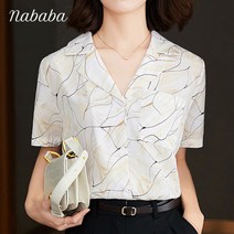 나바바 NB452 화려한 레트로 프린팅 브이넥 쉬폰 블라우스