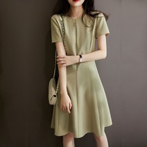 여름 여성 라운드넥 A라인 무지 백 지퍼 패션 데일리 반팔 원피스 빅사이즈 C88