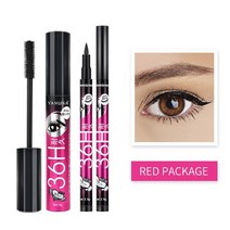 번지지않는마스카라 워터프루프 롱래쉬 컬러 볼륨 속눈썹픽서 Yanqina 2pcs 36h 아이 라이너 펜슬 방수 펜 정밀 오래 지속되지 않는 리퀴드 아이 라이너 스무스 메이크업, 01