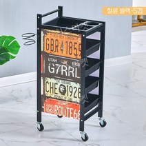 미용 츄레이 셋트대 이동식 정리대 웨건 이발소 바퀴 철제 스텐 헤어샵 카트, 블랙+번호판그림