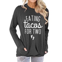 Eating Tacos for Two 임산부 셔츠 귀여운 그래픽 티셔츠 임신 발표 긴소매 티셔츠 상의 초록색. X-Large