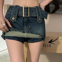 2023 새로운 게리 하이 웨이스트 데님 스커트 디자인 bodycon 레트로 a 라인 마이크로 스커트 벨트 포함