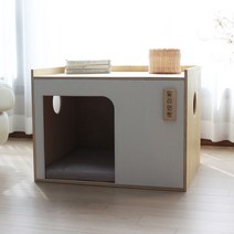 밀리언펫 자체제작 컬러풀 원목 우드 애견하우스 강아지집 펫하우스 대형, 네추럴+방석(블루)