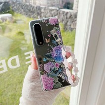 삼성 Z 폴드 4 용 플라워 페인트 투명 접이식 전화 케이스 팔찌 포함 삼성 ZFold 3 ZFold4 하드 백 커버, Z 폴드 4용, B 끈 포함