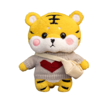 PKTOYS 귀여운 행운 건강 동물 봉제 인형 재물 장식 호랑이 인형 쿠션 생일 크리스마스 선물, 회색 사랑 스웨터 배낭, 30cm