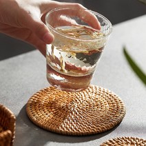 마켓통통 원형 천연 등나무 라탄 우드 컵 코스터 받침 (홀더 포함), 6P
