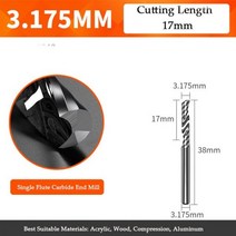 5A 초경 단일 플루트 인치 엔드 밀 목공 도구 알루미늄 절삭 공구 cnc 밀링 커터 목재, 5pcs, 3.175-3.175-17