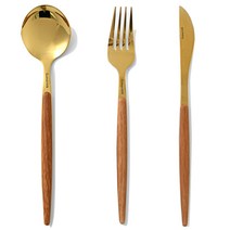 퀴드노비 티타늄코팅 양식기세트 4P 커트러리세트 수저세트, 3종(골드)