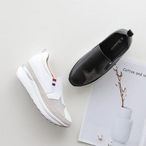 마스 여성 가죽 키높이 슬립온 핫픽스 가볍고 발편한 쿠션창 스니커즈 운동화 굽7cm(속굽3cm포함)