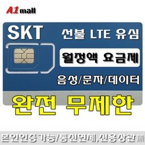 에이원몰 SKT무제한 선불유심칩 선불폰 유심카드, 1개, SKT 11G+ 무제한