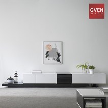 GVEN 지벤 뉴 노르마니 콘센트 유리도어 거실장 GL, 그레이, 블랙화이트