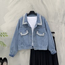 [봄신상무배]주륵 진주 플랩 포인트 데님 청 자켓