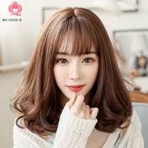 7가 가발 여자 배꽃머리 롱 웨이브 공기 제 앞머리 여자 가발 얼굴 다듬기 헤어스타일 가발, 꿀색(정품매트)38Cm