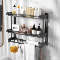 다루미 다용도 욕실선반 화장실선반 욕실젠다이 수건걸이 50cm, 블랙2단