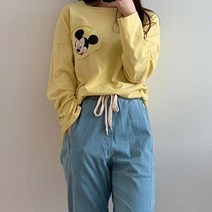 미키 여성 긴팔티 라운드티 여자 긴팔 티셔츠 프리