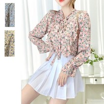 복money 플라워 리본 쉬폰 블라우스