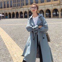 여성 트렌치코트 트렌치 느슨한 레저 모든 경기 영국 외투 가을 기질 복고풍 새로운 더블