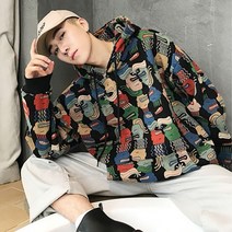 JUST FEEL!NG 커플 프린팅 후드티셔츠 힙합 캐주얼 오버핏 멋있는 데일리 박시핏 긴팔 매투맨